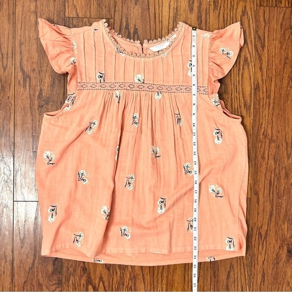 Lucky Brand Pink Crochet Floral Top Pleated Bodice Flutter Sleeve Size Large - Picture 16 of 17